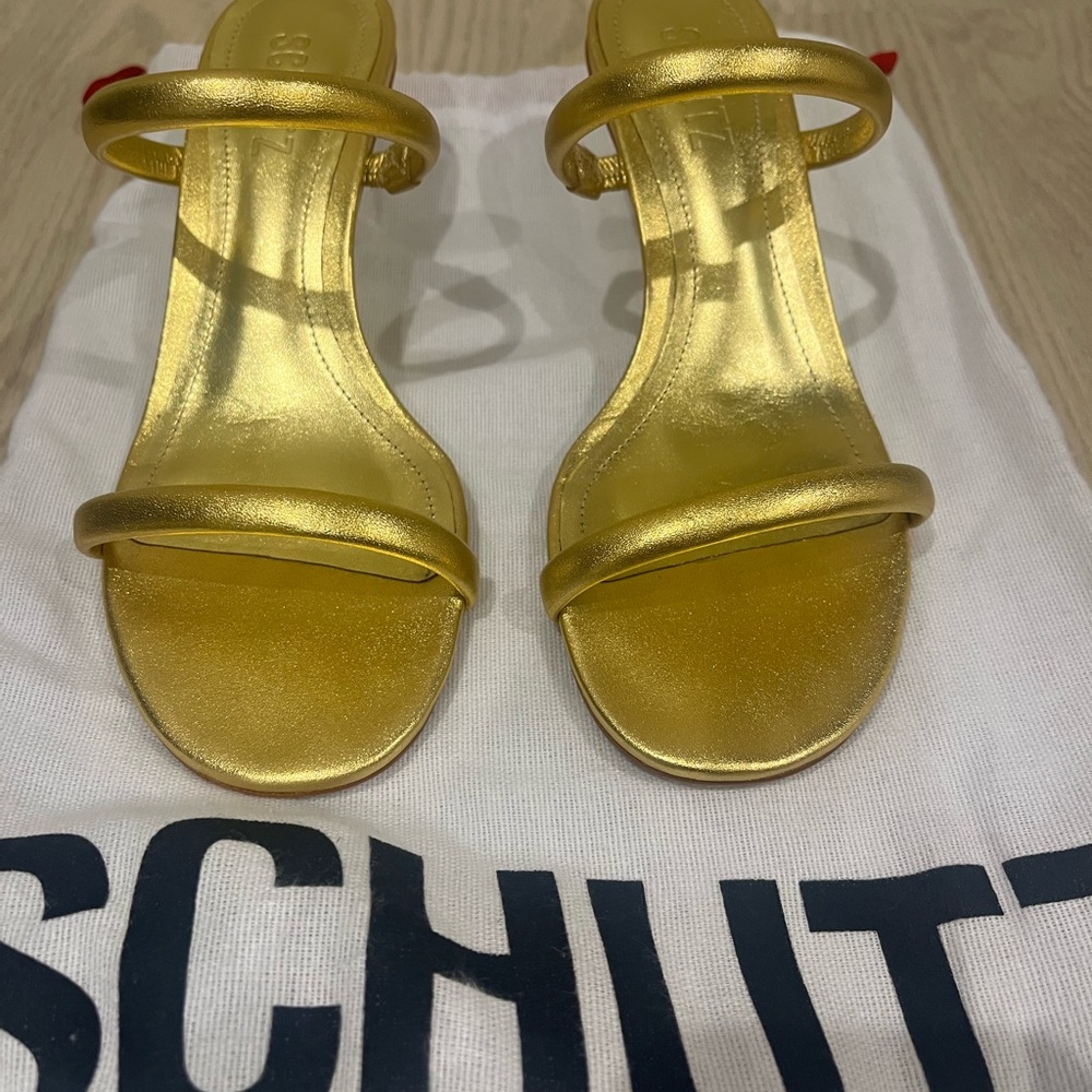 SCHUTZ Metallic Gold Heeled Sandals size 5 new - Picture 2 of 2